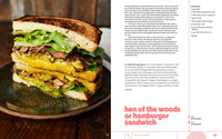 Stacked sandwich with text on a magazine page