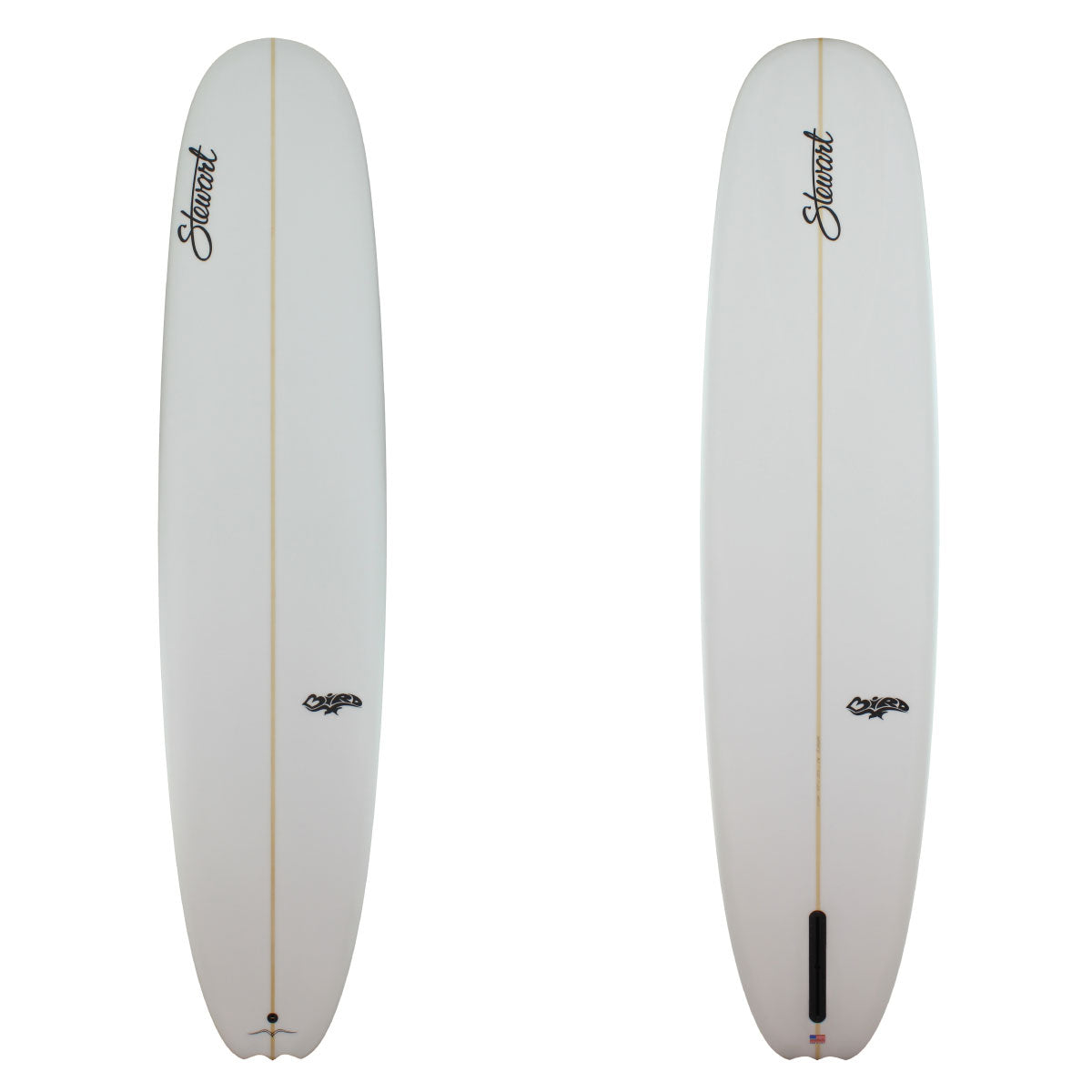 a stewart bird poly longboard with a clear glassjob 