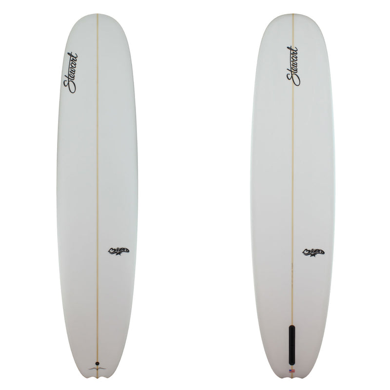 a stewart bird poly longboard with a clear glassjob 