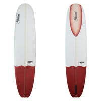 stewart bird longboard with red tail dip and red concave highlight