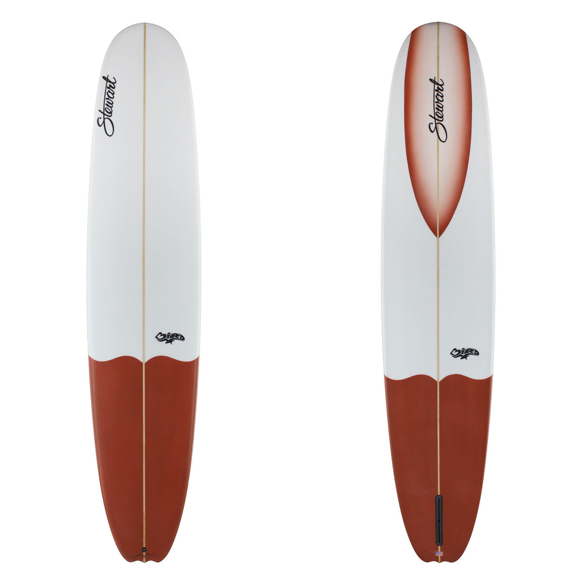 stewart bird longboard with red tail dip and red concave highlight 