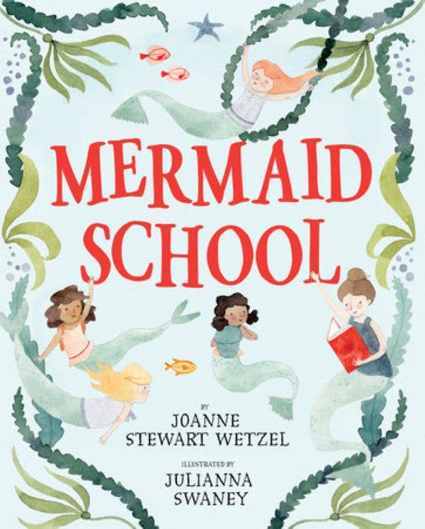 Book cover of 'Mermaid School' with mermaids and sea-themed design.