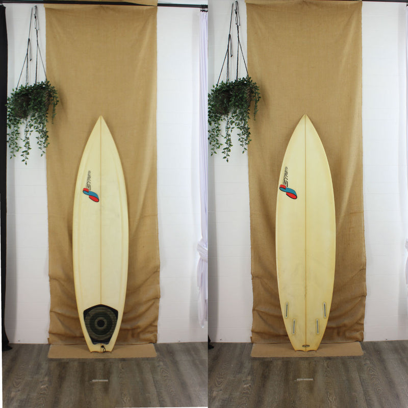 deck and bottom of used stretch shortboard