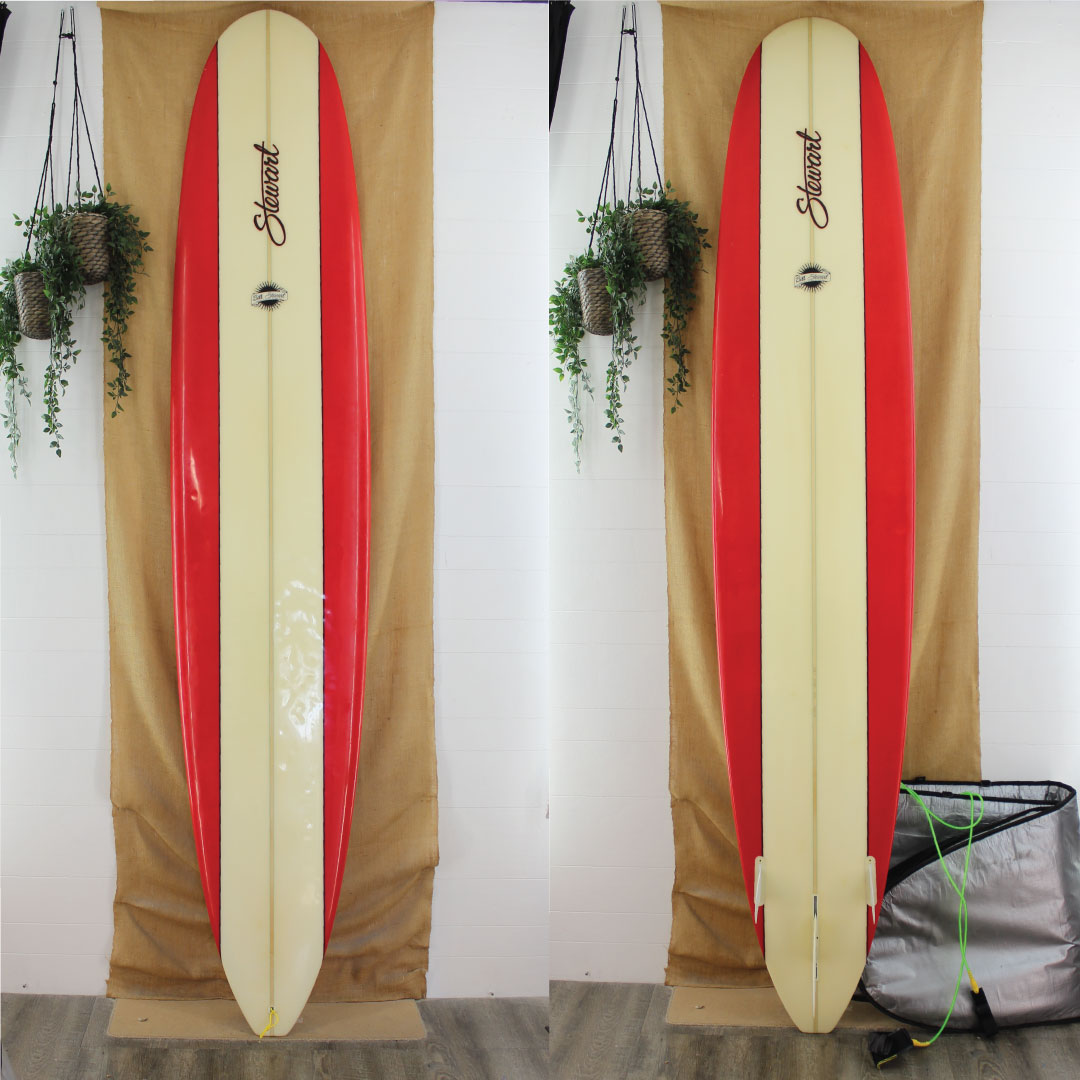 USED Stewart Hydro Hull 10'0" x 23 1/2" x 3 1/4" Poly Longboard red panels with black pinlines