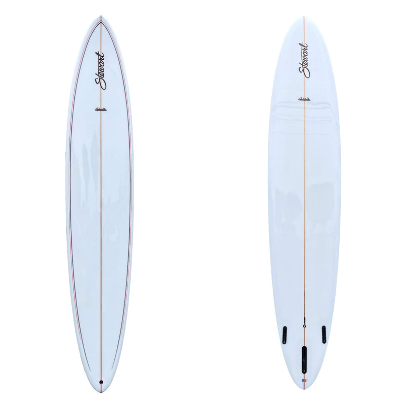 clydesdale long board with gloss finish, black and red pinlines