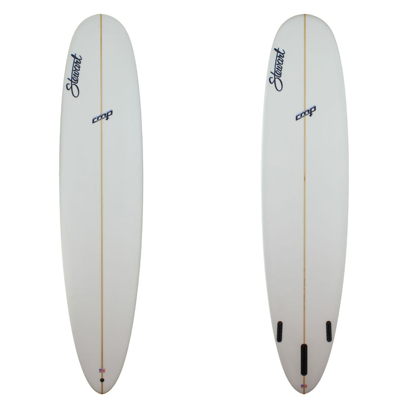A stewart cmp longboard with a clear glass job on both sides.