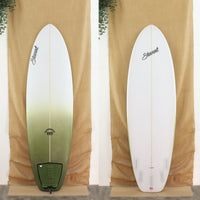 Shortboard with green face and white bottom