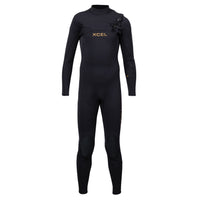 Black wetsuit with XCEL branding on a white background