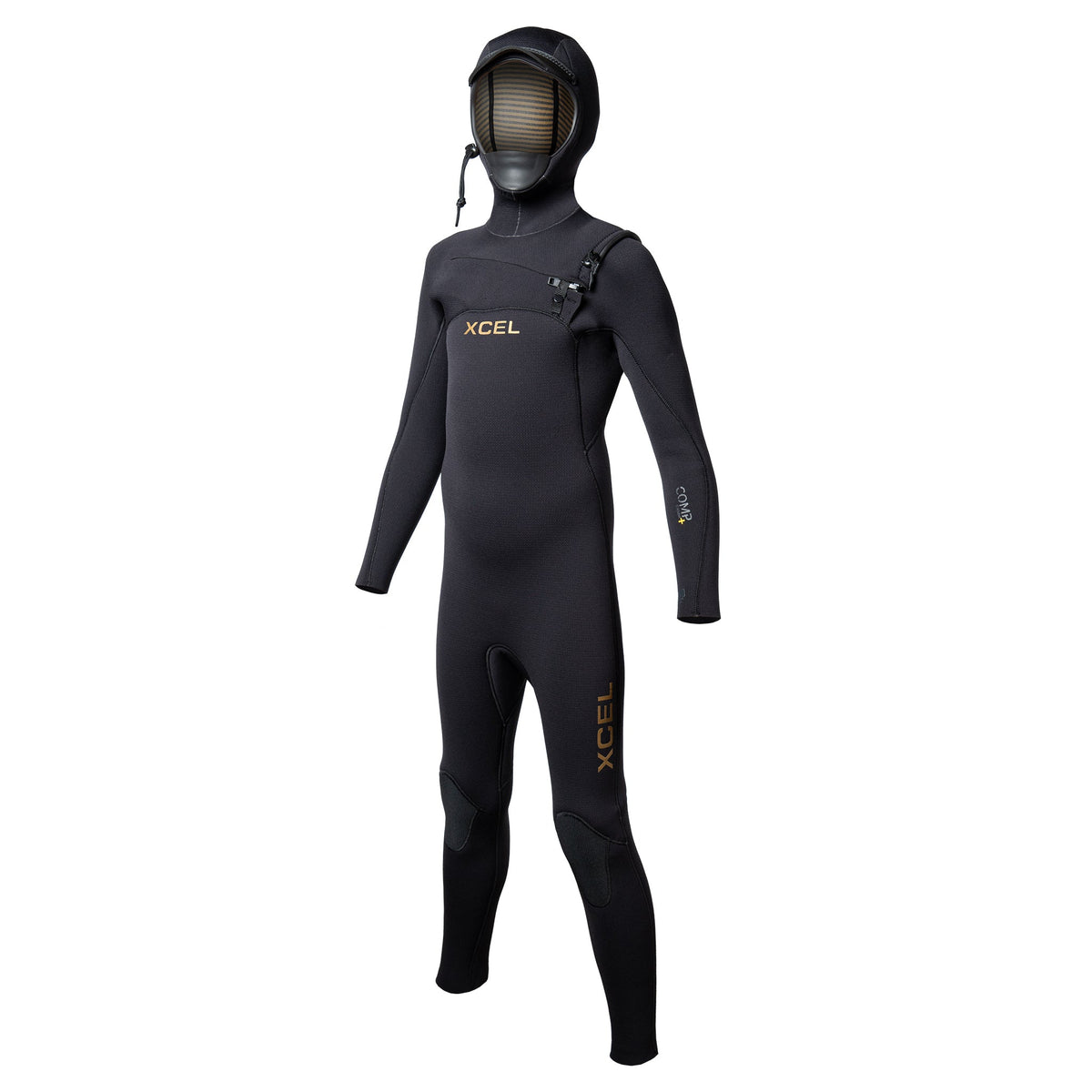 Black Xcel wetsuit on a white background