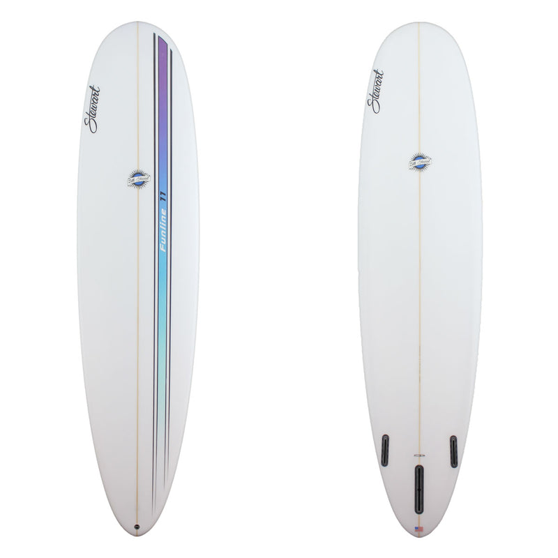 Stewart Mid-Length 8'0" Funline 11 (8'0", 23", 3") B#128695 with a blue and purple racing stripe on the deck