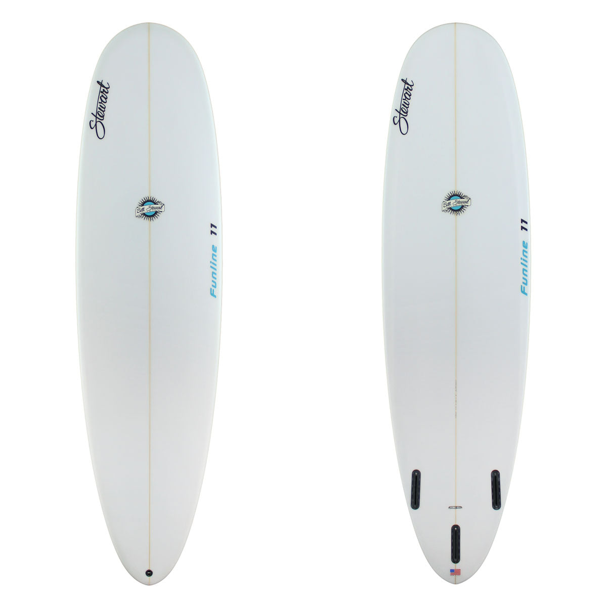 funline 11 mid length with clear glassjob and teal logos 