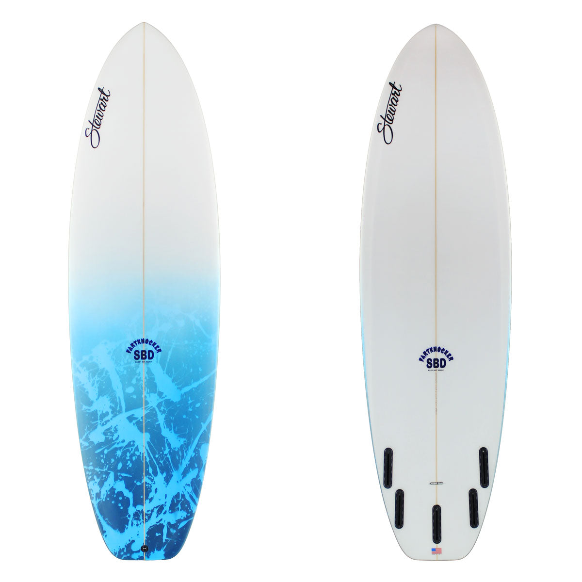 stewart fartknocker shortboard with blue fartknocker spray 
