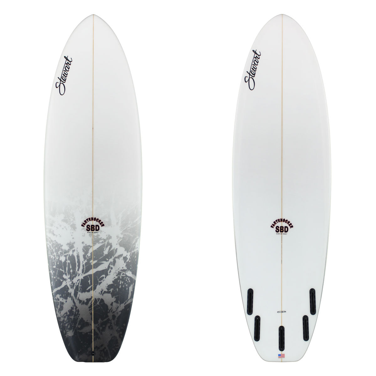 stewart fartknocker shortboard with grey tail fade and red logo 