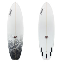 stewart fartknocker shortboard with grey tail fade and red logo 