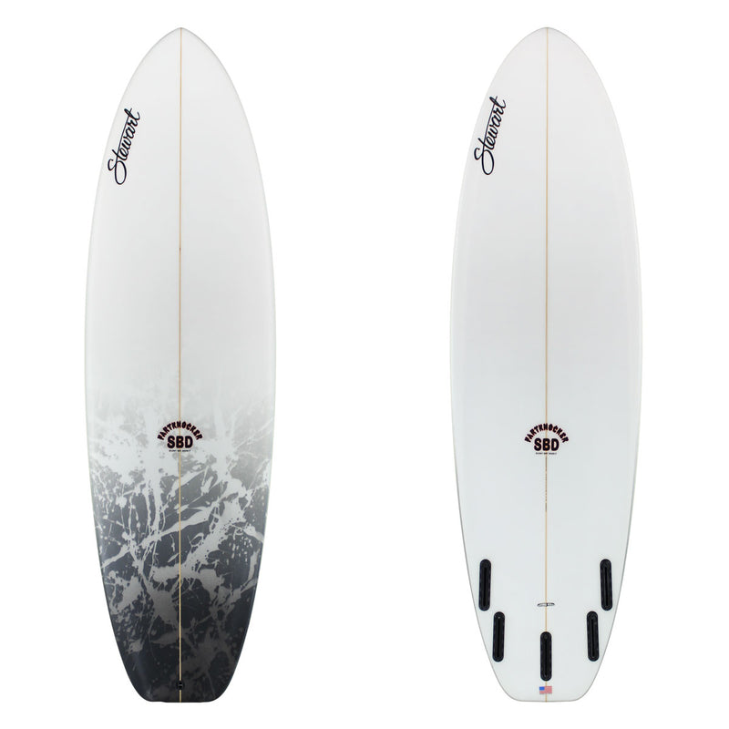 stewart fartknocker shortboard with grey tail fade and red logo 