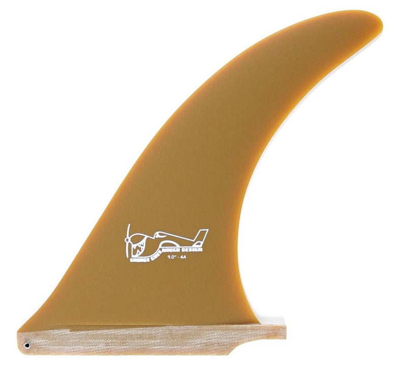 A black surfboard fin with a white logo on it, labeled 'Greenough 4-A'.