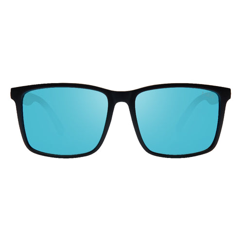 I-Sea Sunglasses with black frame and blue lenses on a white background