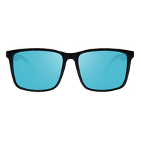 I-Sea Sunglasses with black frame and blue lenses on a white background
