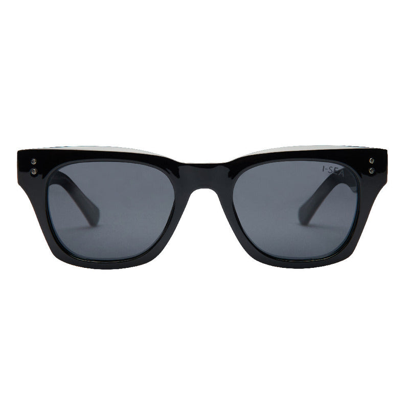 I-Sea Black sunglasses with dark lenses on a white background