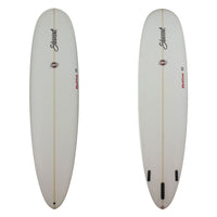 Stewart Surfboards Redline 11 longboard with clear white deck and bottom