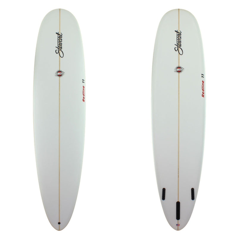 Stewart Surfboards Redline 11 longboard (9'0", 24", 3 1/4") with clear white deck and bottom