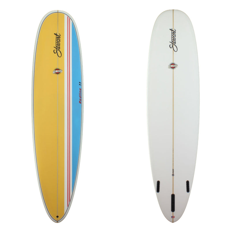 deck and bottom view of stewart funline 11 with yellow, blue, and red paint