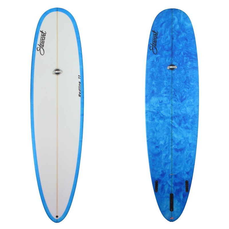 deck and bottom view of stewart redline 11 with blue resin swirl on bottom