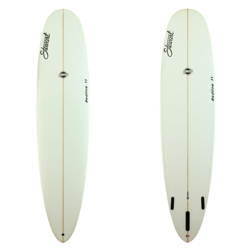Stewart Surfboards Redline 11 longboard (9'0", 23", 3 1/4") with clear white deck and bottom