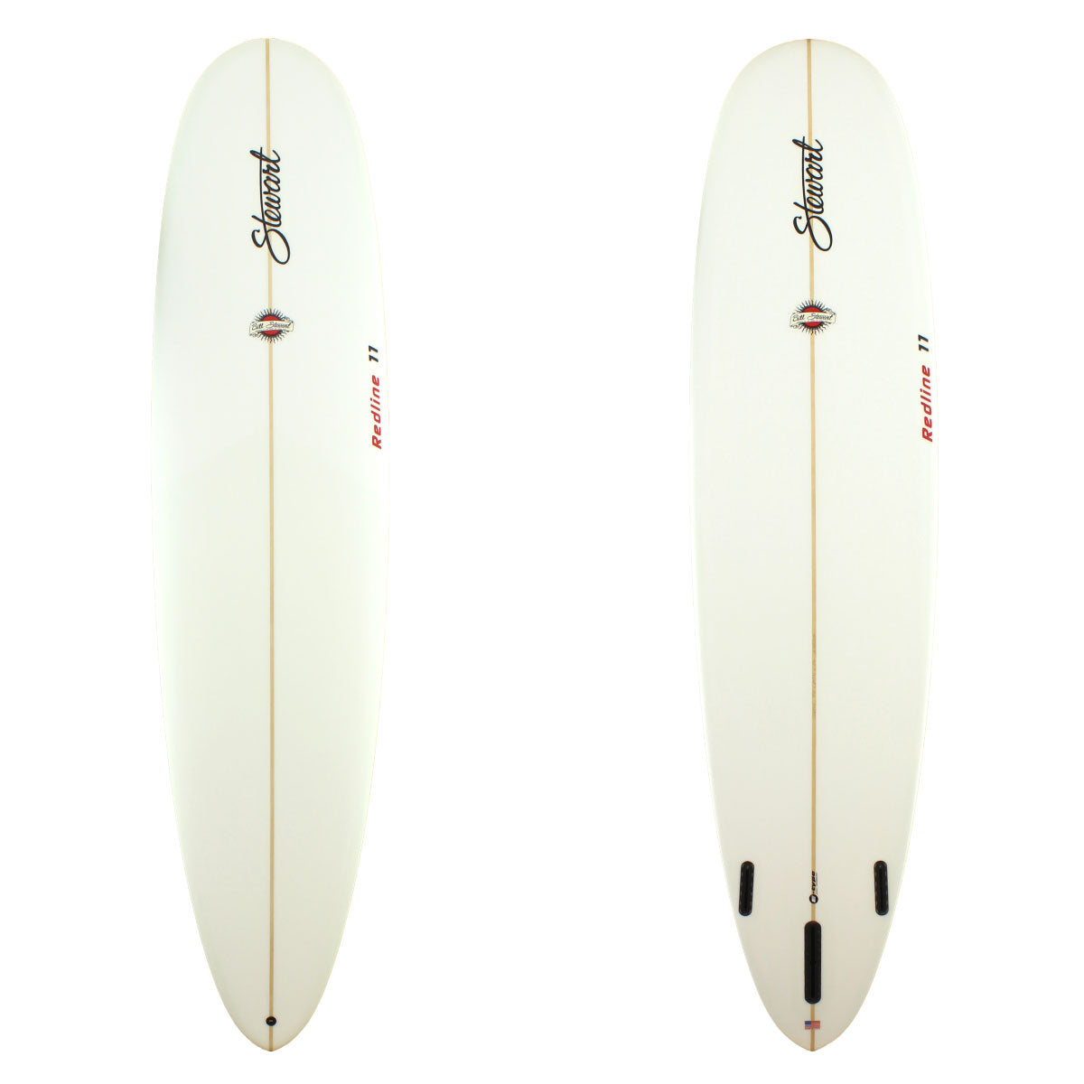 Stewart Surfboards Redline 11 longboard (9'0", 23 3/4", 3 1/4") with clear white deck and bottom