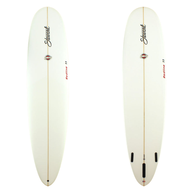 Stewart Surfboards Redline 11 longboard (9'0", 23 3/4", 3 1/4") with clear white deck and bottom