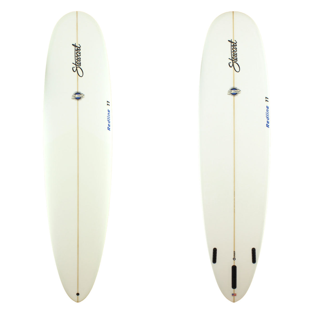 Stewart Surfboards Redline 11 longboard (9'0", 24", 3 1/8") with clear white deck and bottom