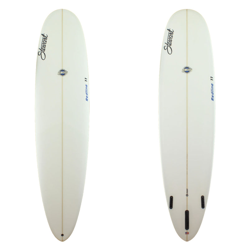 Stewart Surfboards Redline 11 longboard (9'0", 23 3/4", 3 3/8") with clear white deck and bottom