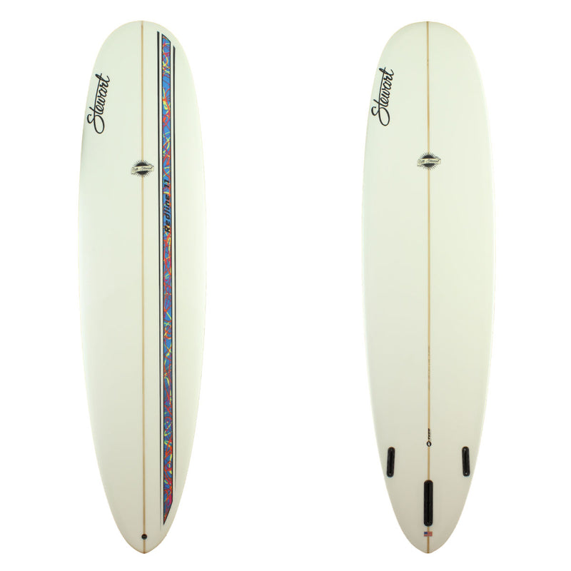 Stewart Surfboards Redline 11 longboard (9'0", 24 1/2", 3 3/8") with multi-colored stripes on deck