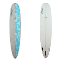 redline with deck panels split on stringer, grey on the left and blue with white splatters on the right