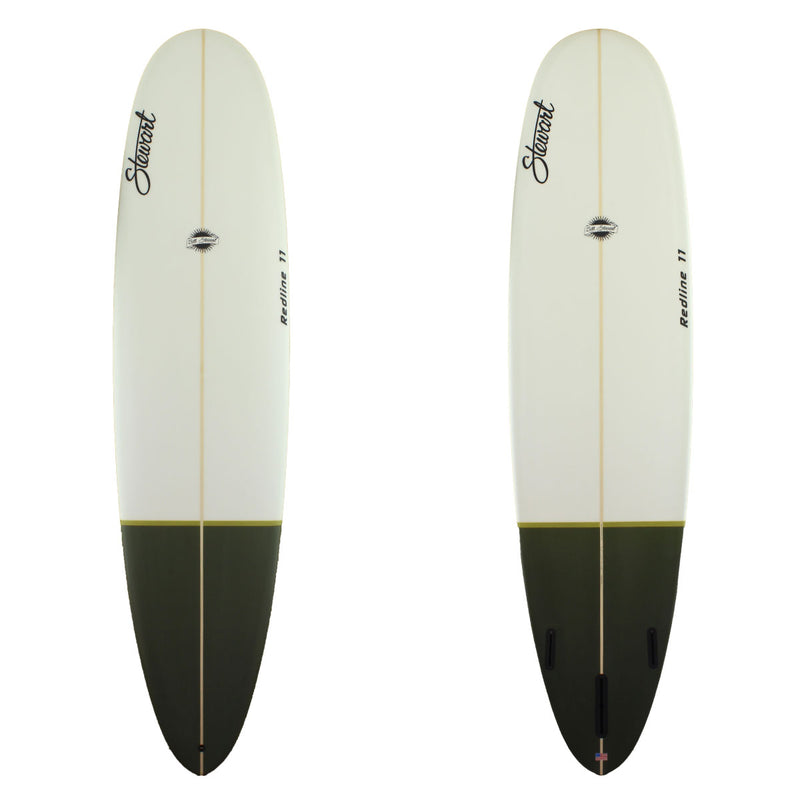 Stewart Surfboards Redline 11 longboard (9'0", 24", 3 1/4") with dark green tail dip