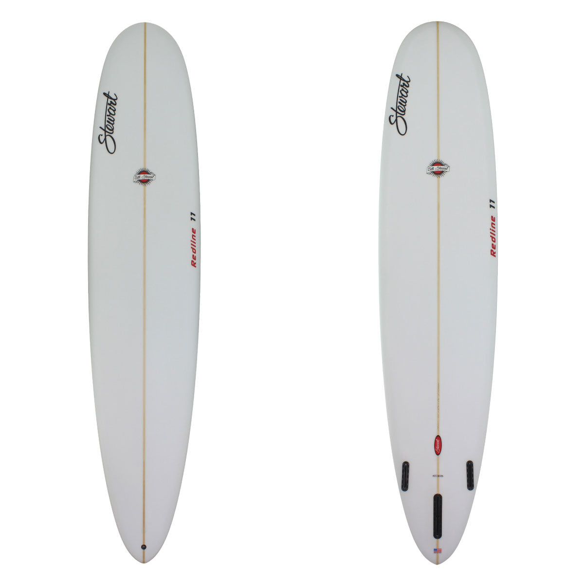 redline 11 longboard surfboard clear glassjob with red logos