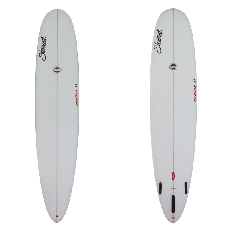 redline 11 longboard surfboard clear glassjob with red logos