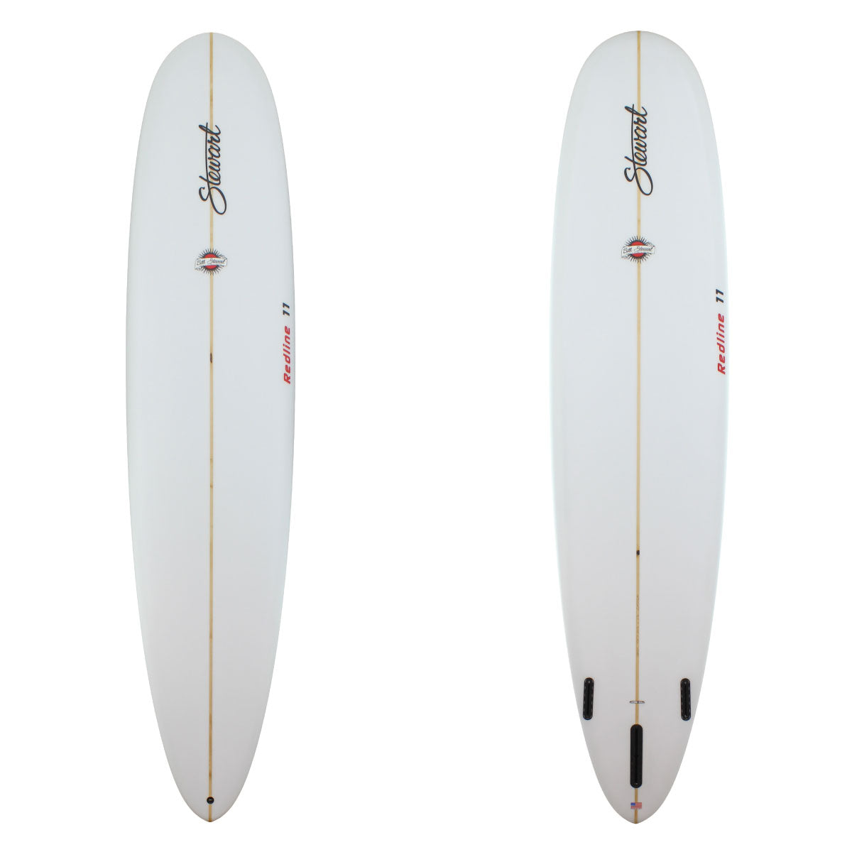 stewart redline 11 longboard surf board clear glassjob red logos 