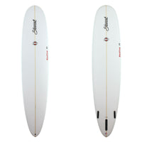stewart redline 11 longboard surfboard with clear glass job and red logos 
