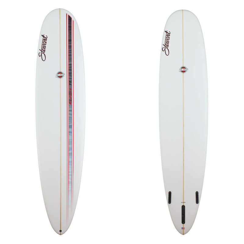 Stewart Longboard 9'0" Redline 11 (9'0", 24", 3 1/4") B#128698 with a red and black racing stripe on the deck