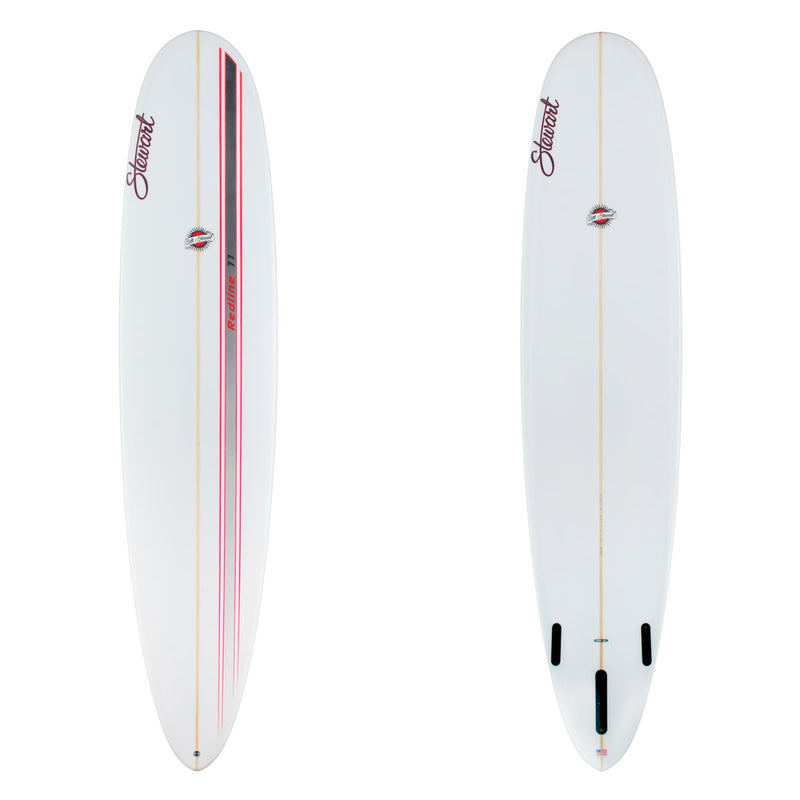 stewart redline 11 longboard with red and grey racing stripe