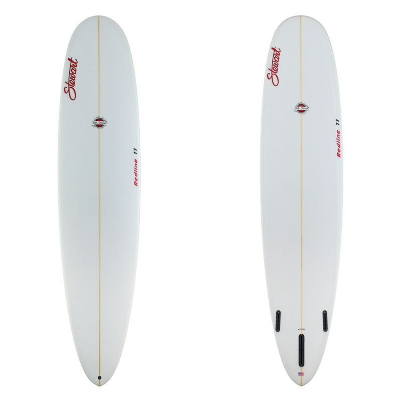 stewart redline 11 longboard with red logos and clear glassjob