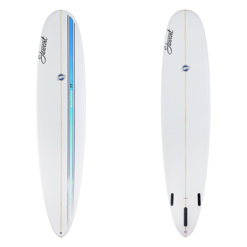 stewart redline 11 longboard with blue fade racing stripe