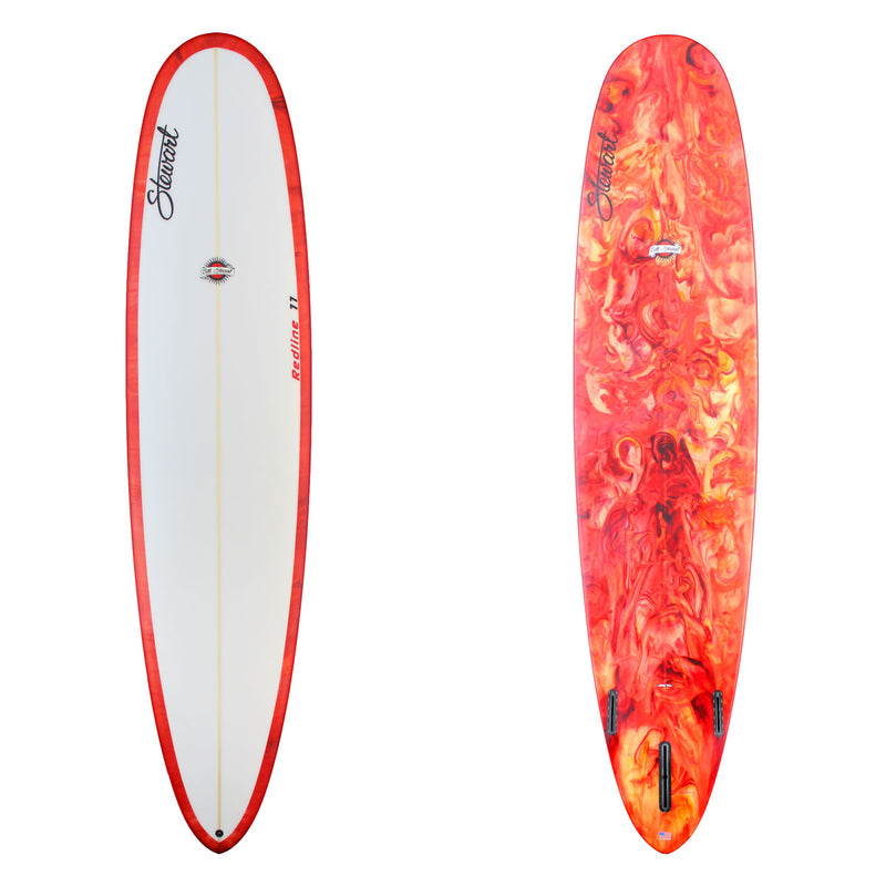 Stewart Longboard 9'0" Redline 11 (9'0", 24 1/2", 3 1/2") B#128940 with red gold and white resin swirl on the bottom and rails 
