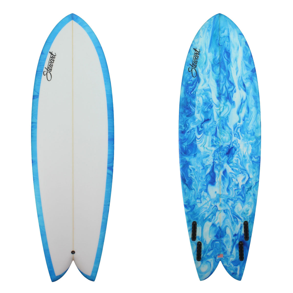 top and bottom view of stewart retro fish with blue swirl tint