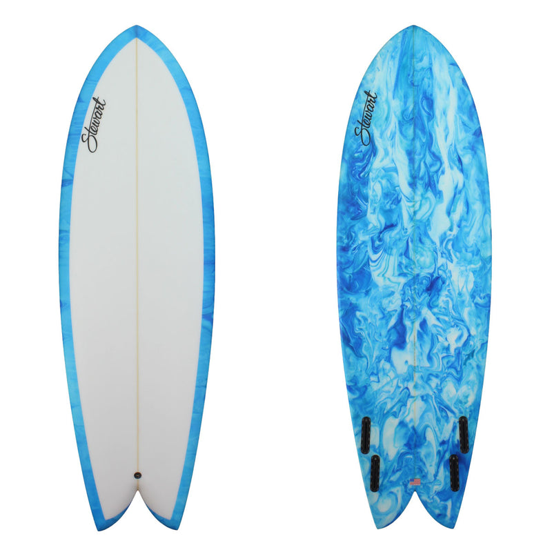 top and bottom view of stewart retro fish with blue swirl tint 