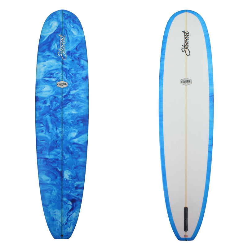 deck and bottom view of stewart ripster with blue swirl on deck 