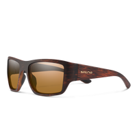 Sunglasses with wooden frame and brown lenses on a white background