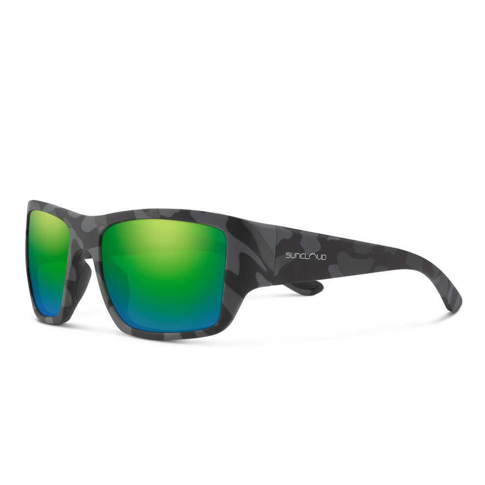 Sunglasses with green lenses and black frame on a white background