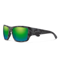 Sunglasses with green lenses and black frame on a white background